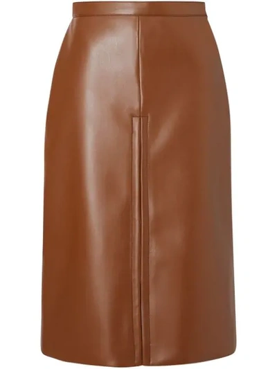 Burberry Box Pleat Detail Faux Leather Skirt In Chestnut Multi