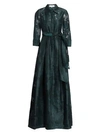 Teri Jon By Rickie Freeman Organza Jacquard Floor-length Gown In Emerald