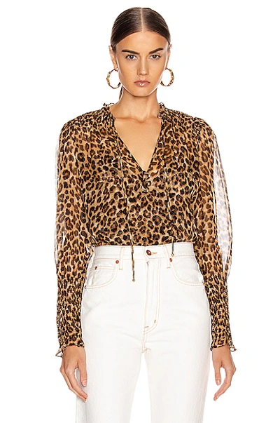 Veronica Beard Jaz Leopard Print Silk Chiffon Blouse In Brown