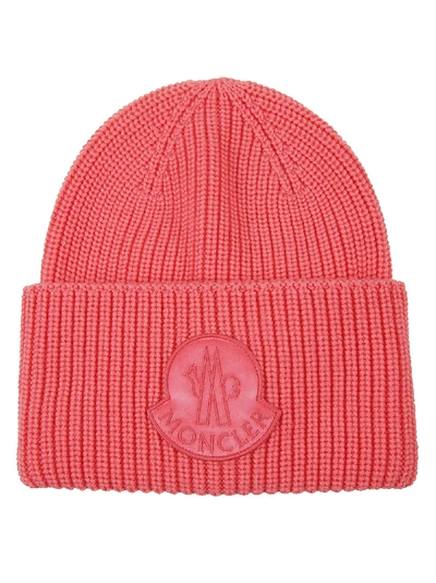 Moncler Ribbed Beanie In Pink