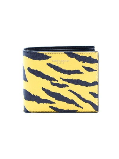Saint Laurent Zebra Print Leather Bifold Wallet In Yellow