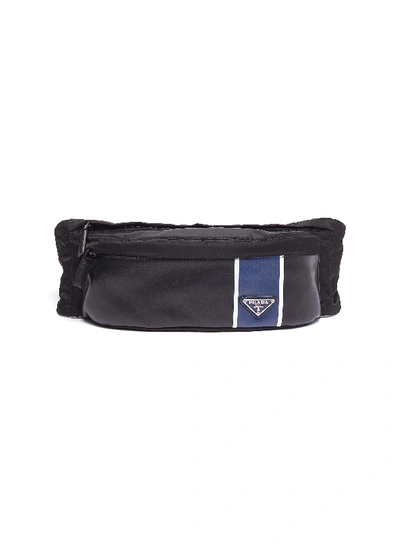 Prada Stripe Leather Panel Nylon Bum Bag In Black