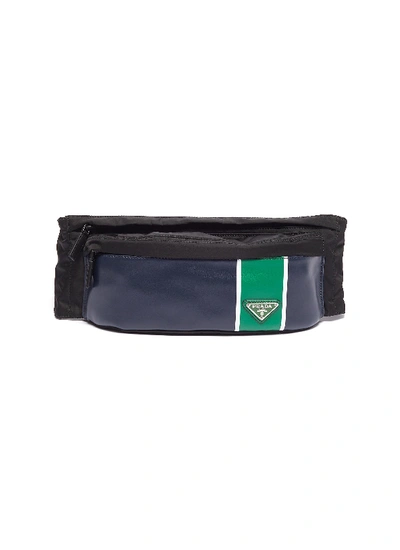 Prada Stripe Leather Panel Nylon Bum Bag In Navy