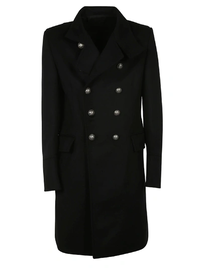 Balmain Double Breasted Coat In Black
