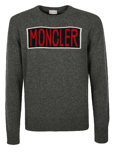 Moncler Logo-knit Crew-neck Sweater In Grey