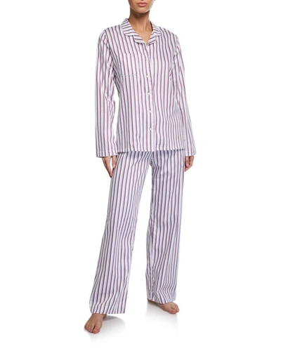 Derek Rose Milly Striped Classic Pajama Set In Pink/white