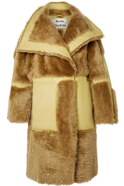 Acne Studios Luelle Oversized Paneled Shearling And Leather Coat In Tan