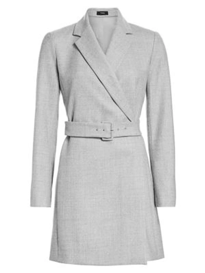 Theory Belted Blazer Dress In Pale Grey