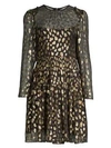 REBECCA TAYLOR Metallic Leopard-Print Long-Sleeve Dress