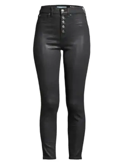7 For All Mankind The High Waist Exposed Button Fly Velveteen Ankle Skinny Pants In Black Coating