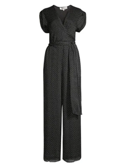 Diane Von Furstenberg Cassandra Printed Silk Jumpsuit In Geo Grid Black
