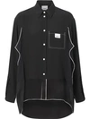 BURBERRY PIPING DETAIL CREPE DE CHINE OVERSIZED SHIRT