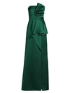 AIDAN MATTOX Draped Strapless Satin Gown