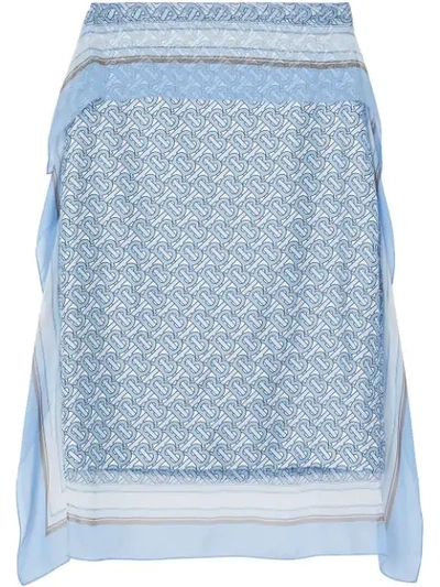 Burberry 围巾细节专属标识印花丝质铅笔裙 In Blue