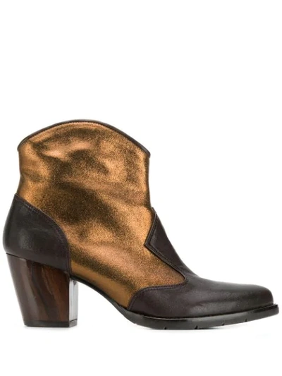 Chie Mihara Metallic Leather Cowboy Ankle Boots In Brown
