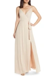 Wayf The Angelina Slit Wrap Gown In Champagne