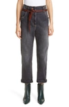 BRUNELLO CUCINELLI HIGH WAIST STRAIGHT LEG JEANS WITH LEATHER BELT,MH107P5493-192