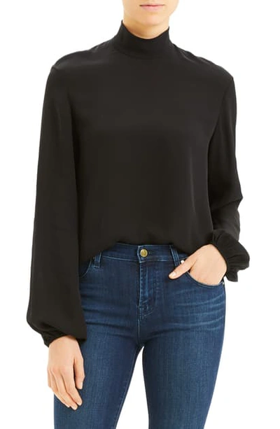 Theory Mock Neck Silk Blouse In Black