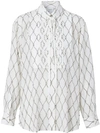 BURBERRY CRYSTAL DETAIL NET PRINT SILK OVERSIZED TIE-NECK SHIRT