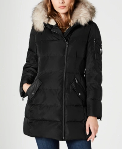 Vince Camuto Faux-fur-trim Hooded Down Puffer Coat In Black