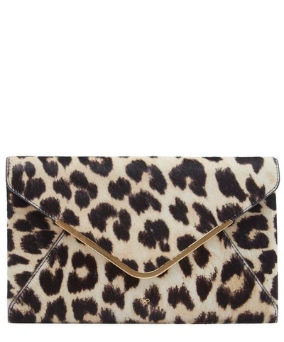 Anya Hindmarch Leopard Print Calf Hair Postbox Clutch Bag In Yellow