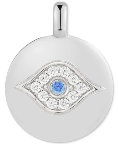 Alex Woo Cubic Zirconia Evil Eye "eye Got Your Back" Reversible Charm Pendant In Sterling Silver In Evil Eye/silver