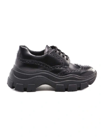 Prada Chunky-sole Leather Brogue Trainers In Black