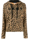 DKNY COTTON LEOPARD PRINT CROPPED HOODIE