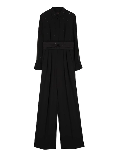 Max Mara Parana Crepe Jumpsuit With Decorations In Black