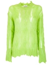 Acne Studios Frayed Cable-knit Sweater Lime Green