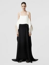 BURBERRY Feather Trim Crepe and Silk Satin Gown