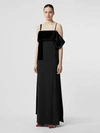 BURBERRY Faux Fur Detail Panelled Silk and Velvet Gown