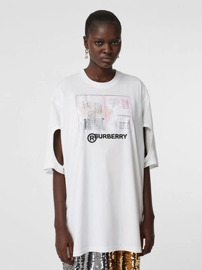 Burberry Cut-out Detail Montage Print Cotton Oversized T-shirt In