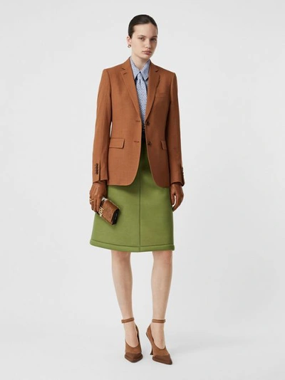 Burberry Wool, Silk And Cotton Blazer In Rust