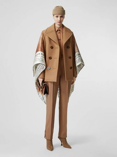 Burberry Straight Fit Button Detail Wool Blend Tailored Trousers In Camel