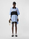 BURBERRY Drape Detail Striped Cotton Oversized Polo Shirt Dress