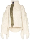 SACAI FRINGED CABLE-KNIT SWEATER