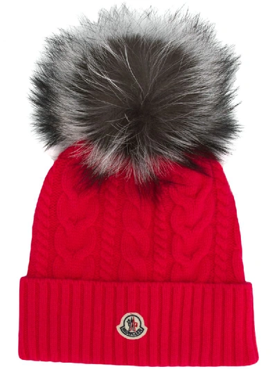 Moncler Pompom Detail Beanie In Red
