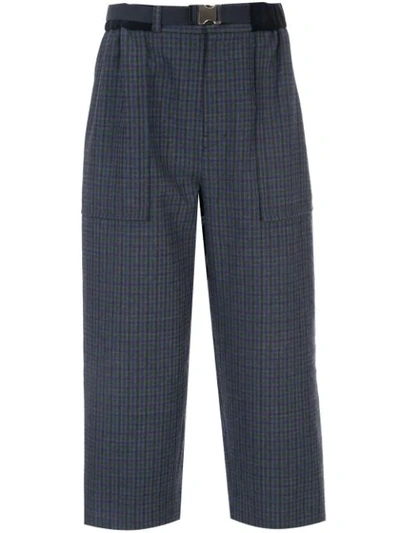 Sacai Checked Cropped Trousers In Grey