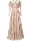 COSTARELLOS EMBROIDERED TULLE GOWN