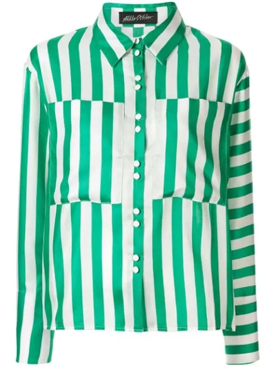 Anna October Oversized Pockets Striped Shirt In Green