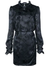 Saloni Rina B Long-sleeve High-neck Cocktail Dress In 02  Black