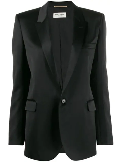 Saint Laurent Wool Gabardine One Button Blazer In Noir