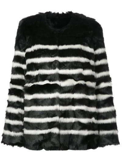 Frame Jerry Stripe Faux Fur Coat In Noir Multi