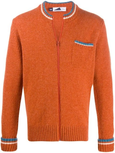 Anglozine Zipped Fitted Cardigan In Orange