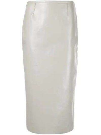 Rochas Fitted Leather Skirt In Beige