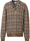 BURBERRY BURBERRY CHECKED AND LEOPARD-PRINT JUMPER - 棕色
