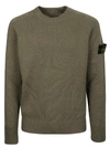 Stone Island Logo Patch Fine Knit Jumper In Olive Green