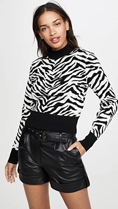 A.l.c Lola Animal-print Mock-neck Jumper In Blk/wht