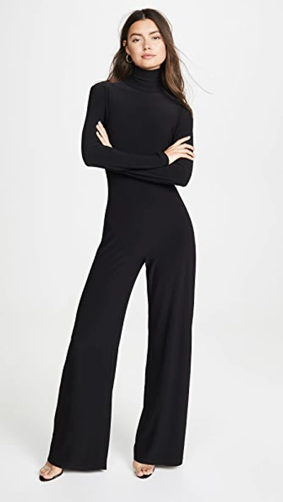 NORMA KAMALI LONG SLEEVE TURTLENECK JUMPSUIT BLACK,NKAMA30801